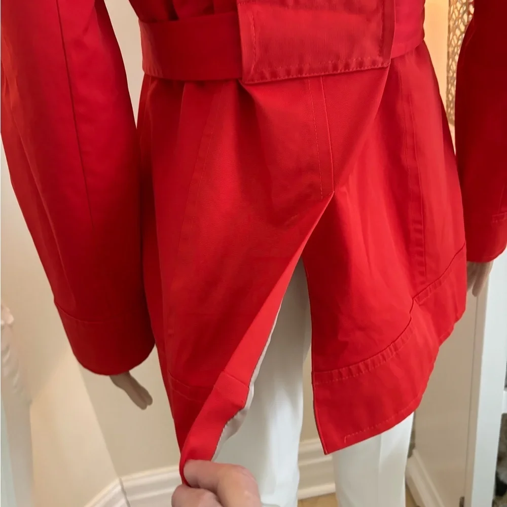 DKNY Red Funnel Neck Belted Trench Coat Pea Coat - Picture 10 of 16